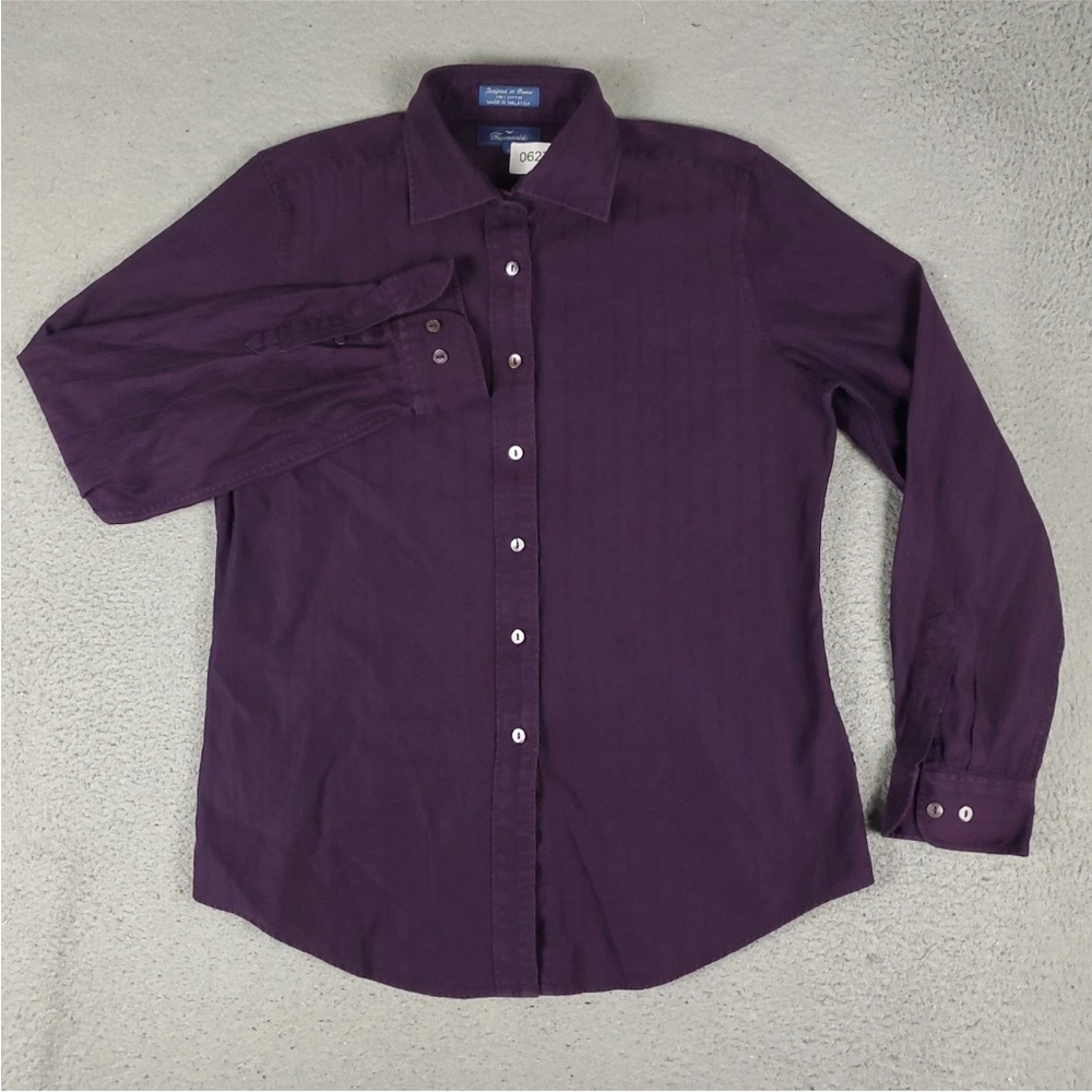 Faconnable Women's Deep Purple and Navy Blue Stripe Cotton Button Down Shirt
